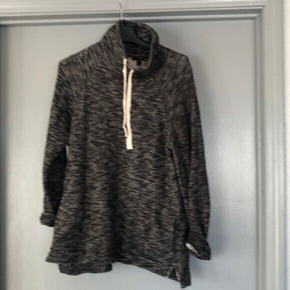 J.Crew Long Sleeve Cowl Neck Drawstring Black / Gray Sweater Women’s Size L/XL